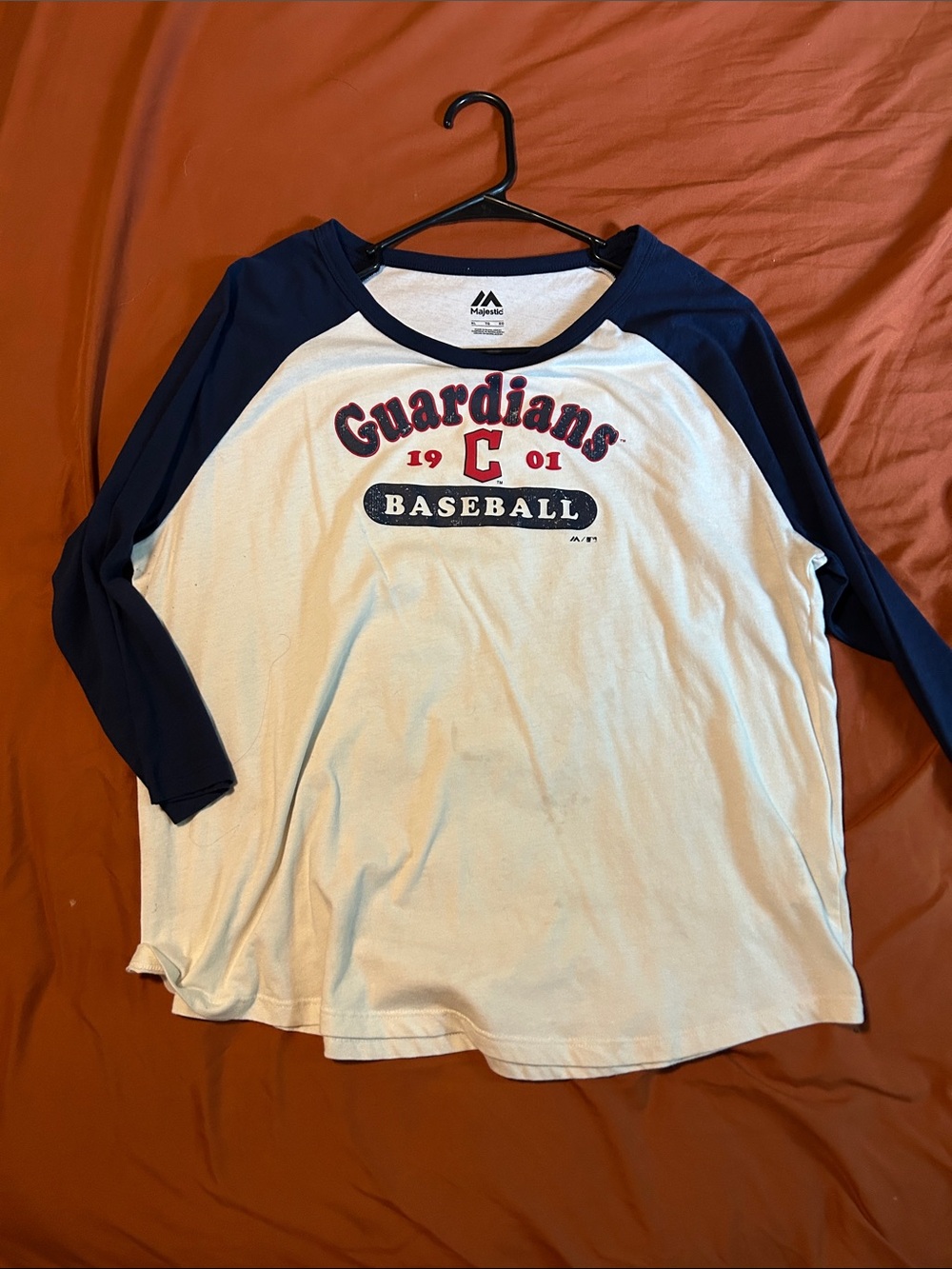 Majestic Navy and White Guardians Baseball Raglan Long Sleeve Tee